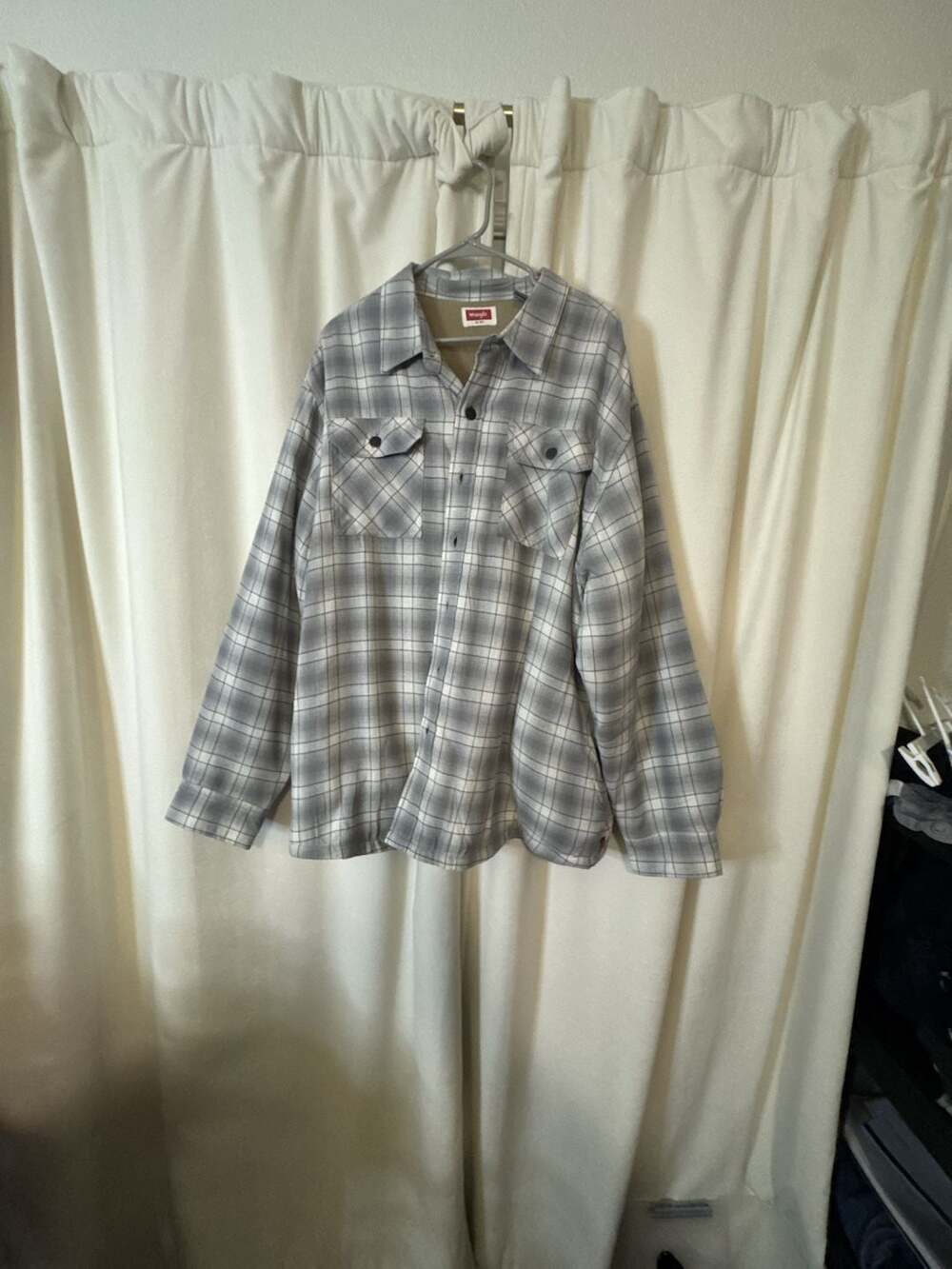 Wrangler Sherpa-Lined Plaid Flannel Shacket with Side Pockets